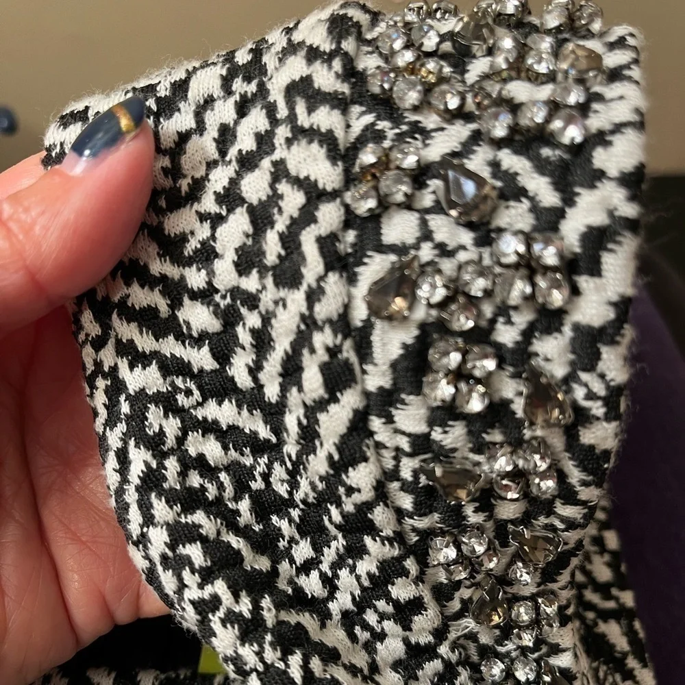 Free People Black/ White Chevron Fit and Flare Embellished Dress Sz S